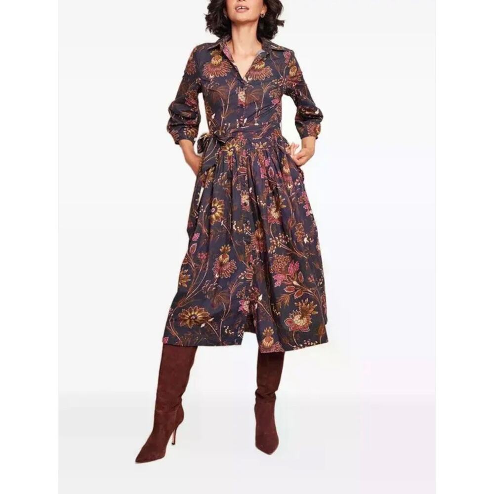 Cara Cara The Raya Midi Shirt Dress in Blue Vine Blooms 4